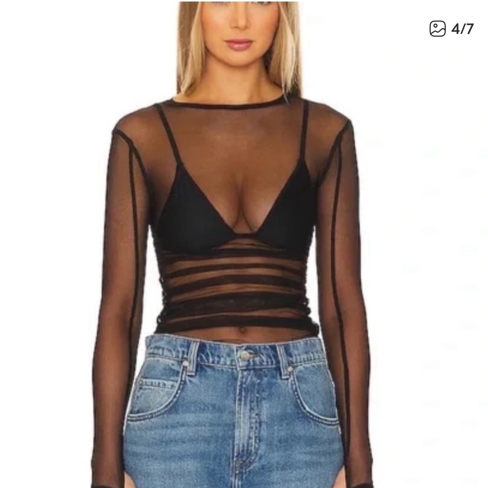 Free People Intimately  Last Layer Long Sleeve Black Sheer Top XS NWT sexy